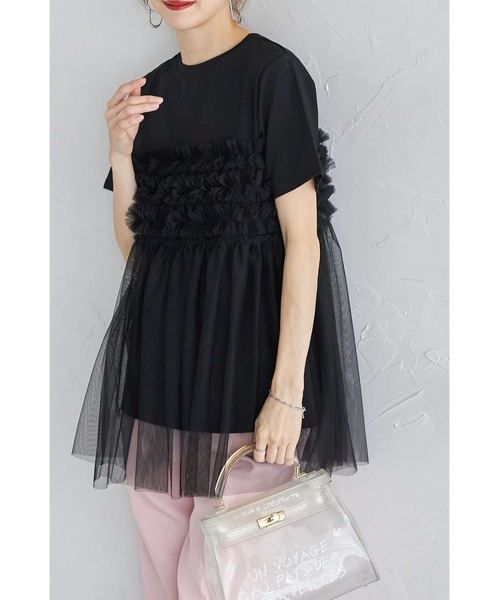 &. NOSTALGIA(アンドドットノスタルジア)の「【ZOZO限定】フリルチュールドッキングTシャツ(Tシャツ/カットソー・レディース・グレー/ブラック/オフホワイト・M)」の12枚目の写真