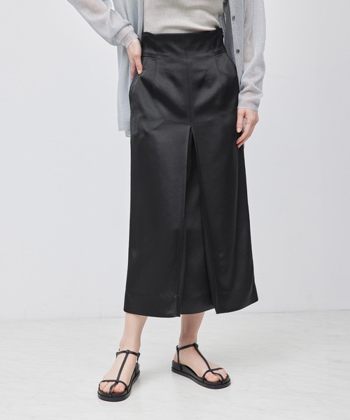 ROPE'(ロペ)の「ダブルサテンボックスプリーツタイトスカート(スカート・レディース・ブラック/ベージュ・36/38)」の2枚目の写真