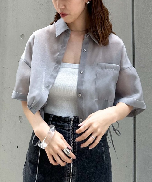 archives(アルシーヴ)の「クロップドドロスシアーシャツ(シャツ/ブラウス・レディース・ピンク/グレー/ブラック/アイボリー・MEDIUM)」の4枚目の写真