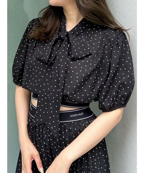 MERCURYDUO（マーキュリーデュオ）の「ロゴラインゴムリボンブラウス（シャツ/ブラウス・レディース・オフホワイト/アイボリー/ブラック・FREE）」の3枚目の写真