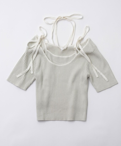 OLIVE des OLIVE（オリーブデオリーブ）の「肩リボンレイヤードリブニット　1041050320（ニット/セーター・レディース・オフホワイト/ライトグレー/ピンク/ブラック・FREE）」の21枚目の写真