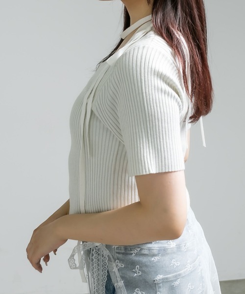 OLIVE des OLIVE（オリーブデオリーブ）の「肩リボンレイヤードリブニット　1041050320（ニット/セーター・レディース・オフホワイト/ライトグレー/ピンク/ブラック・FREE）」の6枚目の写真