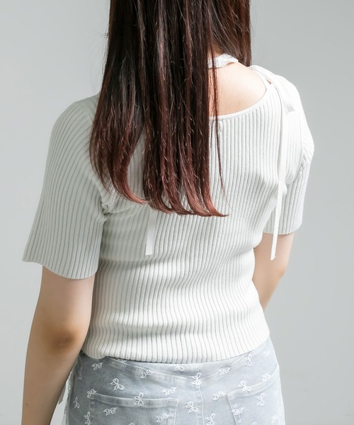 OLIVE des OLIVE（オリーブデオリーブ）の「肩リボンレイヤードリブニット　1041050320（ニット/セーター・レディース・オフホワイト/ライトグレー/ピンク/ブラック・FREE）」の7枚目の写真