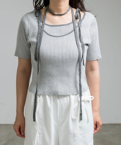 OLIVE des OLIVE（オリーブデオリーブ）の「肩リボンレイヤードリブニット　1041050320（ニット/セーター・レディース・オフホワイト/ライトグレー/ピンク/ブラック・FREE）」の11枚目の写真