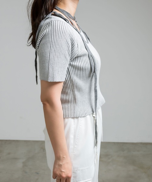 OLIVE des OLIVE（オリーブデオリーブ）の「肩リボンレイヤードリブニット　1041050320（ニット/セーター・レディース・オフホワイト/ライトグレー/ピンク/ブラック・FREE）」の12枚目の写真