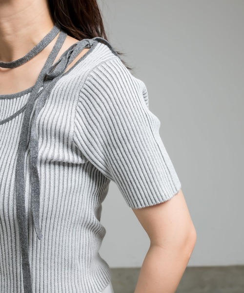 OLIVE des OLIVE（オリーブデオリーブ）の「肩リボンレイヤードリブニット　1041050320（ニット/セーター・レディース・オフホワイト/ライトグレー/ピンク/ブラック・FREE）」の16枚目の写真