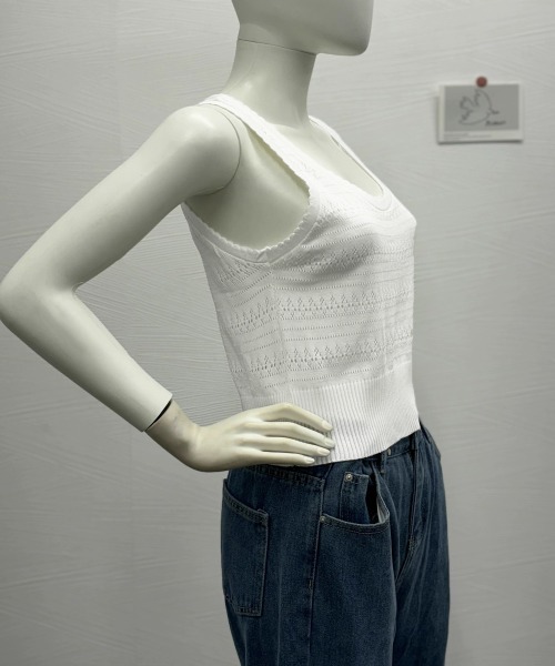 Miniministore(ミニミニストア)の「タンクトップ 透かし編みニット 重ね着(タンクトップ・レディース・ブラック/ホワイト・FREE)」の10枚目の写真