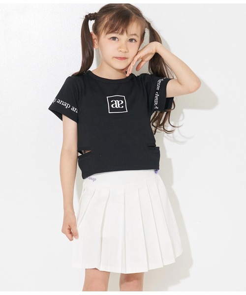 ANAP kids（アナップキッズ）の「ハートボタン裾プリーツスカート（スカート・キッズ・ホワイト/ブラック/サックスブルー/ネイビー/ベージュ・110cm/120cm/130cm）」の6枚目の写真