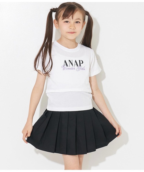 ANAP kids（アナップキッズ）の「ハートボタン裾プリーツスカート