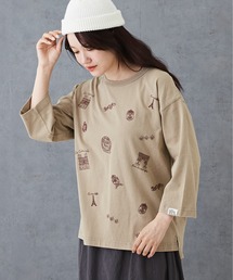 CUBE SUGAR（キューブシュガー）の「16/-OE天竺パウダー加工8分袖刺繍クルーネックTシャツ（Tシャツ/カットソー）」