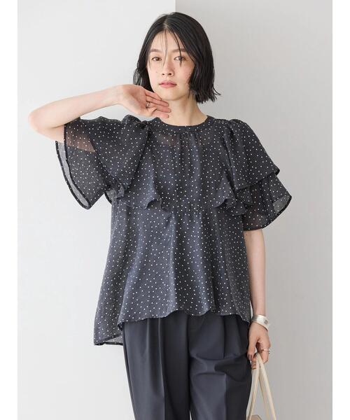 AMERICAN HOLIC(アメリカンホリック)の「接触冷感シアーフリルブラウス(シャツ/ブラウス・レディース・ブラック/ドット・M/L)」の3枚目の写真