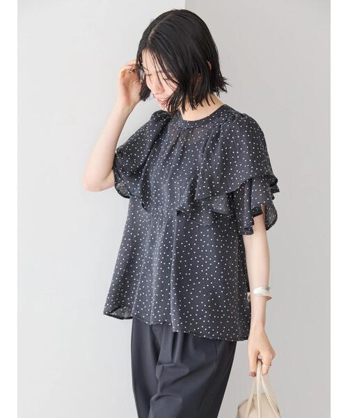 AMERICAN HOLIC(アメリカンホリック)の「接触冷感シアーフリルブラウス(シャツ/ブラウス・レディース・ブラック/ドット・M/L)」の4枚目の写真