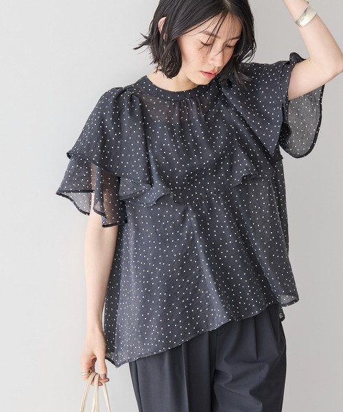 AMERICAN HOLIC(アメリカンホリック)の「接触冷感シアーフリルブラウス(シャツ/ブラウス・レディース・ブラック/ドット・M/L)」の1枚目の写真