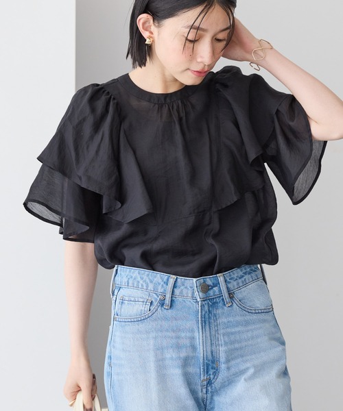 AMERICAN HOLIC(アメリカンホリック)の「接触冷感シアーフリルブラウス(シャツ/ブラウス・レディース・ブラック/ドット・M/L)」の2枚目の写真