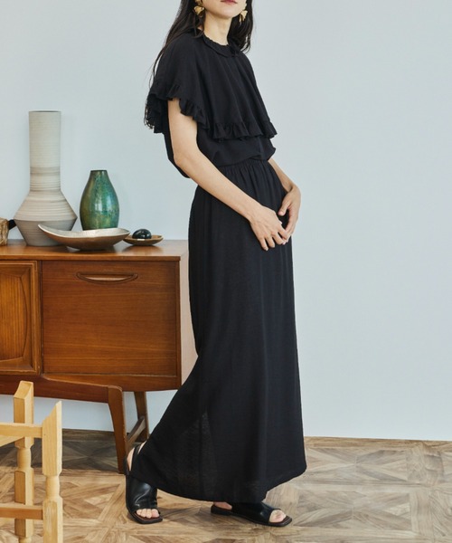 Libra Cue(リブラ キュー)の「ケープフリルブラウス(シャツ/ブラウス・レディース・グリーン/ブラック/ナチュラル/ドット・FREE)」の5枚目の写真