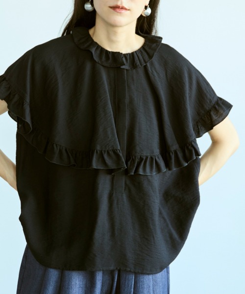 Libra Cue(リブラ キュー)の「ケープフリルブラウス(シャツ/ブラウス・レディース・グリーン/ブラック/ナチュラル/ドット・FREE)」の19枚目の写真