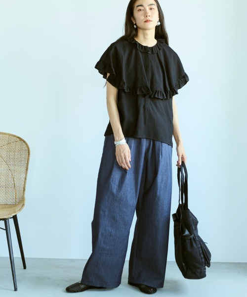 Libra Cue(リブラ キュー)の「ケープフリルブラウス(シャツ/ブラウス・レディース・グリーン/ブラック/ナチュラル/ドット・FREE)」の22枚目の写真