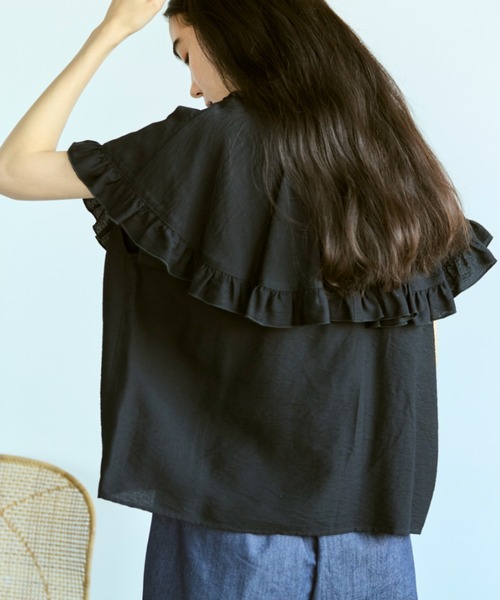 Libra Cue(リブラ キュー)の「ケープフリルブラウス(シャツ/ブラウス・レディース・グリーン/ブラック/ナチュラル/ドット・FREE)」の21枚目の写真