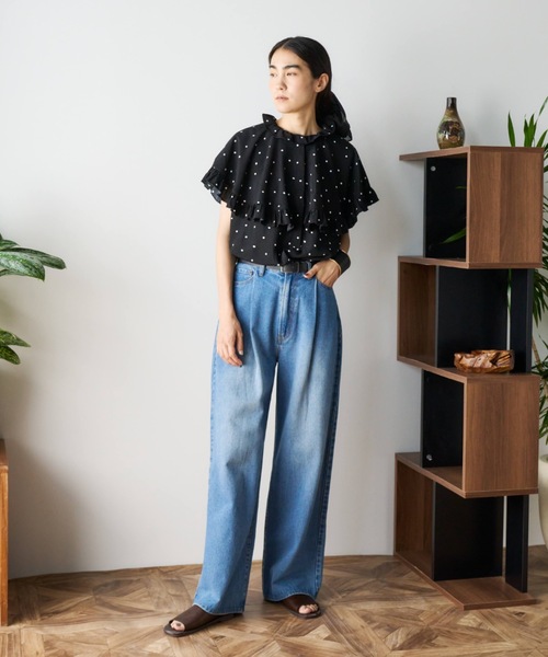 Libra Cue(リブラ キュー)の「ケープフリルブラウス(シャツ/ブラウス・レディース・グリーン/ブラック/ナチュラル/ドット・FREE)」の11枚目の写真