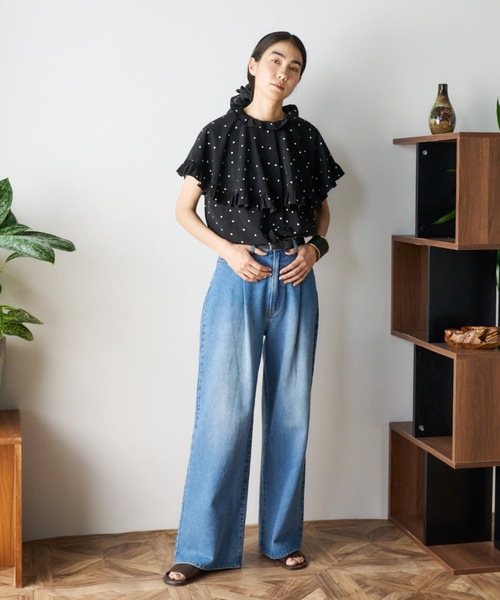 Libra Cue(リブラ キュー)の「ケープフリルブラウス(シャツ/ブラウス・レディース・グリーン/ブラック/ナチュラル/ドット・FREE)」の12枚目の写真