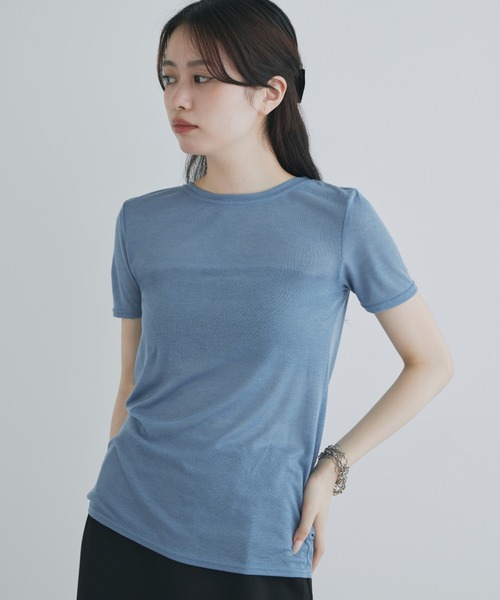 kiehtova（キエトヴァ）の「【kiehtova】sheer tops/シアートップス　ショートスリーブ カットソー（Tシャツ/カットソー・レディース・カーキ/ブラック/ブルー/ホワイト/グレー・FREE）」の21枚目の写真