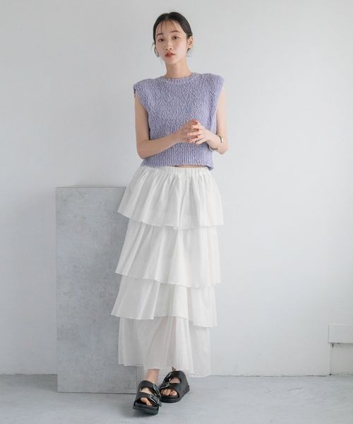 LOWRYS FARM（ローリーズファーム）の「フリルティアードスカート　137303（スカート・レディース・ブラック/アイボリー/チャコールグレー・FREE）」の4枚目の写真