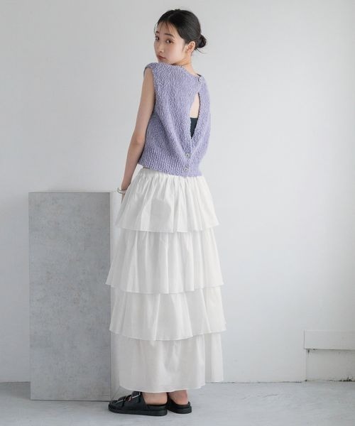 LOWRYS FARM（ローリーズファーム）の「フリルティアードスカート　137303（スカート・レディース・ブラック/アイボリー/チャコールグレー・FREE）」の6枚目の写真