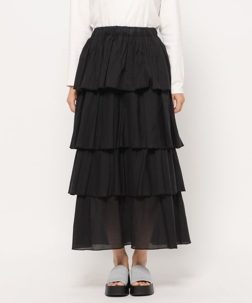 LOWRYS FARM（ローリーズファーム）の「フリルティアードスカート　137303（スカート・レディース・ブラック/アイボリー/チャコールグレー・FREE）」の10枚目の写真