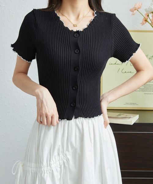 MAISON DE THERESE(メゾン ド テレーズ)の「配色メロー ボタン開 リブTシャツ(カーディガン/ボレロ・レディース・ホワイト/ブラック/ピンク/ベージュ/ブルー・FREE)」の10枚目の写真