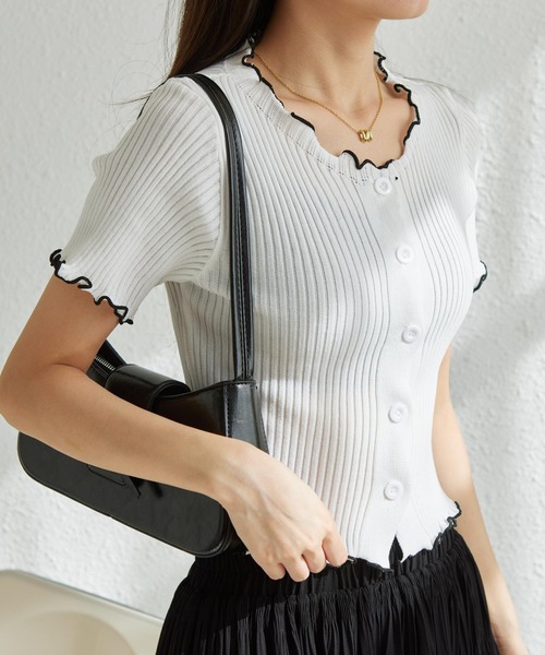 MAISON DE THERESE(メゾン ド テレーズ)の「配色メロー ボタン開 リブTシャツ(カーディガン/ボレロ・レディース・ホワイト/ブラック/ピンク/ベージュ/ブルー・FREE)」の22枚目の写真