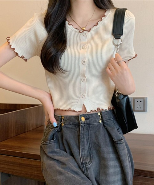 MAISON DE THERESE(メゾン ド テレーズ)の「配色メロー ボタン開 リブTシャツ(カーディガン/ボレロ・レディース・ホワイト/ブラック/ピンク/ベージュ/ブルー・FREE)」の21枚目の写真