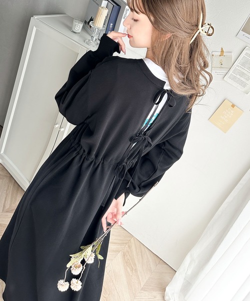 セール】楽ちん、旬魅せ。前後2wayミニ裏毛トリプルリボンワンピース