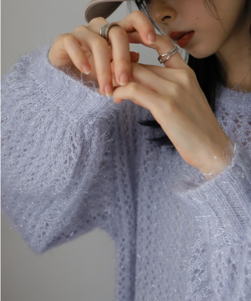 Girly Doll(ガーリードール)の「キラキラ透かしショートプルオーバー(ニット/セーター・レディース・アイボリー/ブルー/イエロー/ピンク・F)」の17枚目の写真