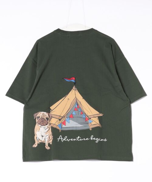 go slow caravan(ゴースローキャラバン)の「ZENRI YASUDA/ゼンリヤスダ パグとテントバックブリントTシャツ(Tシャツ/カットソー・メンズ・ブラック/グリーン・X-LARGE/LARGE/MEDIUM)」の3枚目の写真