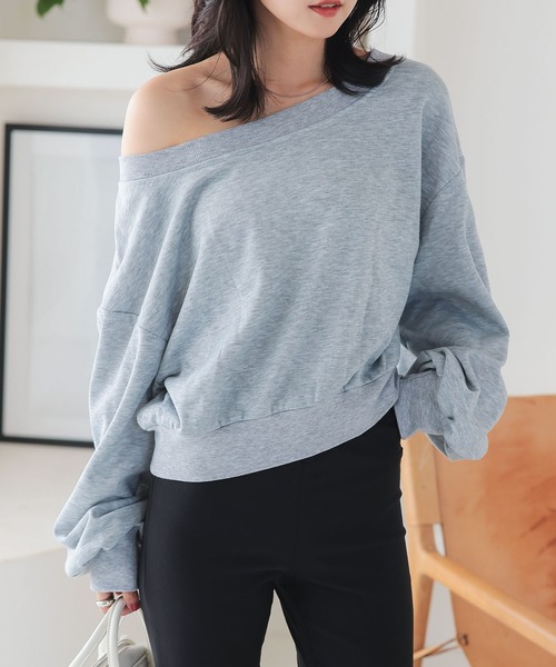 KOBE LETTUCE（コウベレタス）の「オフショルスウェットトップス（スウェット・レディース・スミクロ/アイボリー系/グレー/ブラック・M）」の9枚目の写真