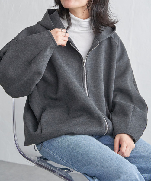 VENCEEXCHANGE(ヴァンスエクスチェンジ)の「ダンボールフードジャケット(パーカー・レディース・ブラウン/グレー/チャコールグレー/ブラック/ベージュ・FREE)」の3枚目の写真