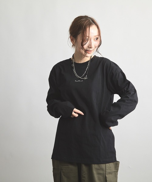B'day(ビーデイ)の「ヘヴィウェイト天竺 プリント 長袖 クルーネック(Tシャツ/カットソー・レディース・ブラック/ホワイト/ベージュ・LARGE/MEDIUM)」の5枚目の写真