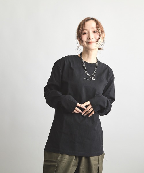 B'day(ビーデイ)の「ヘヴィウェイト天竺 プリント 長袖 クルーネック(Tシャツ/カットソー・レディース・ブラック/ホワイト/ベージュ・LARGE/MEDIUM)」の6枚目の写真