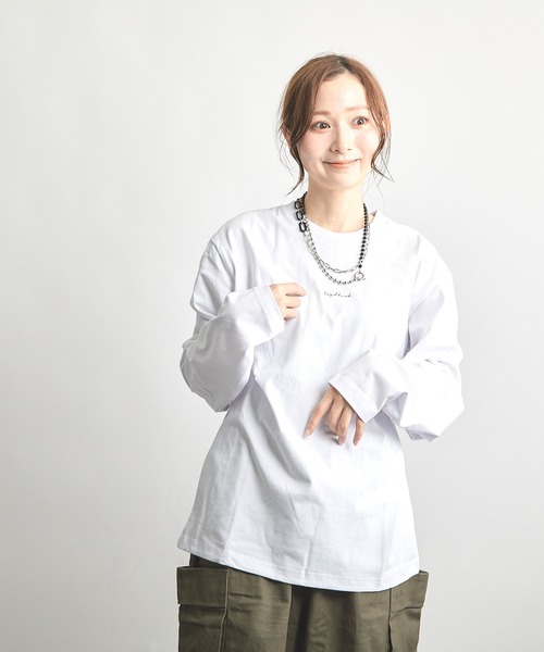 B'day(ビーデイ)の「ヘヴィウェイト天竺 プリント 長袖 クルーネック(Tシャツ/カットソー・レディース・ブラック/ホワイト/ベージュ・LARGE/MEDIUM)」の14枚目の写真