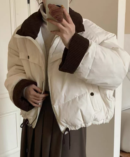 セール】コーデュロイ ドッキング 配色 中綿ダウンジャケット（ダウン