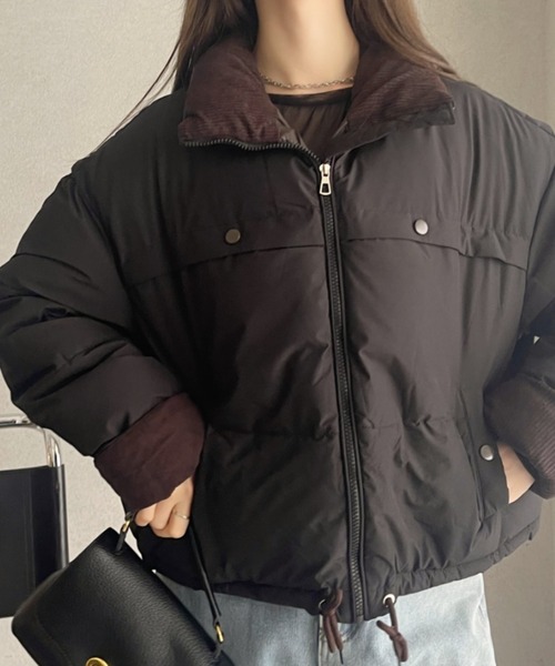 セール】コーデュロイ ドッキング 配色 中綿ダウンジャケット（ダウン