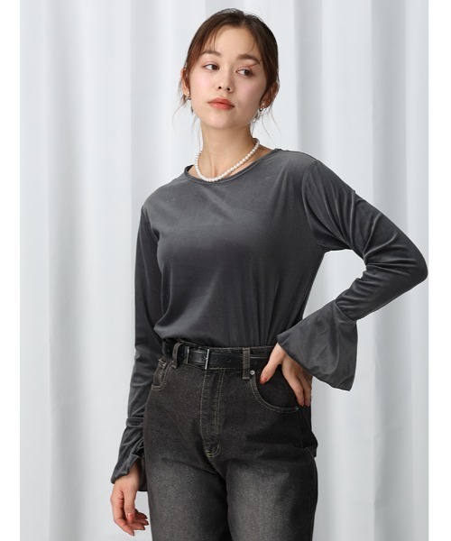 Edit Sheen（エディットシーン）の「フレアスリーブベロアトップス（Tシャツ/カットソー・レディース・ブラック/チャコールグレー・M）」の21枚目の写真