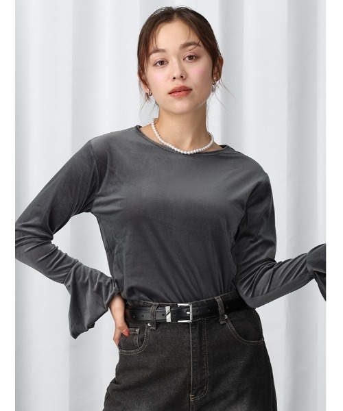 Edit Sheen（エディットシーン）の「フレアスリーブベロアトップス（Tシャツ/カットソー・レディース・ブラック/チャコールグレー・M）」の18枚目の写真