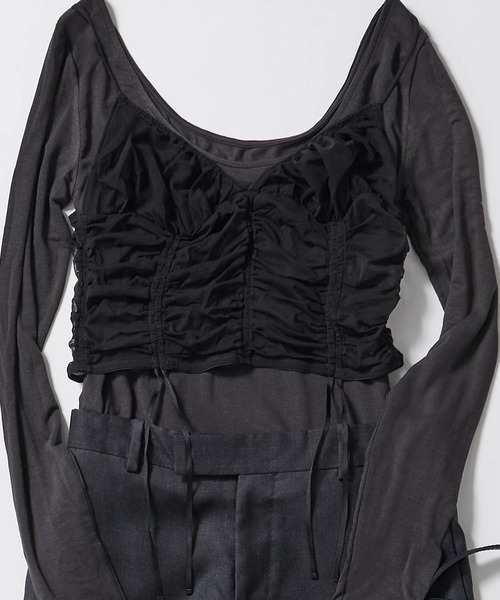 AMPHI（アンフィ）の「シアービスチェ キャミソール（インナーウェア/肌着・レディース・ブラック/イエロー/カーキ・MEDIUM）」の10枚目の写真