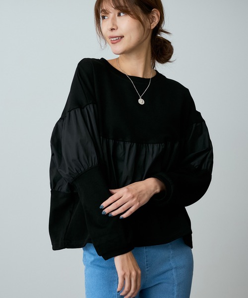 Jayro（ジャイロ）の「異素材切替スウェット（Tシャツ/カットソー・レディース・ブラック・FREE）」の2枚目の写真
