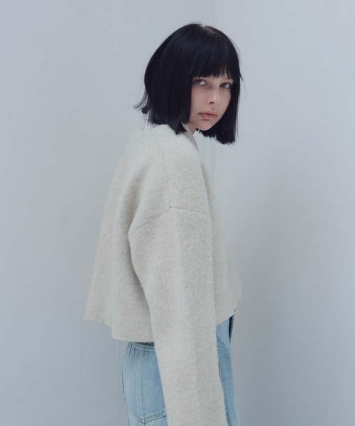 DRESSLAVE(ドレスレイブ)の「yak alpaca collarless jacket(ヤクアルパカカラーレスショート丈ジャケット)(ノーカラージャケット・レディース・ホワイト/ブラック・38)」の3枚目の写真
