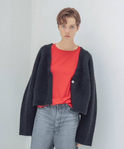 DRESSLAVE(ドレスレイブ)の「yak alpaca collarless jacket(ヤクアルパカカラーレスショート丈ジャケット)(ノーカラージャケット・レディース・ホワイト/ブラック・38)」の19枚目の写真