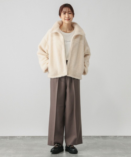 GLOBAL WORK（グローバルワーク）の「ボアスタンドブルゾン/115435（ブルゾン・レディース・チャコール/モカ/アイボリー・FREE）」の4枚目の写真