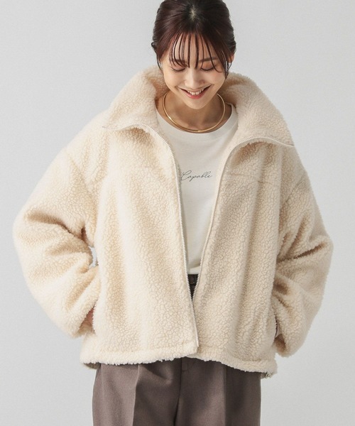 GLOBAL WORK（グローバルワーク）の「ボアスタンドブルゾン/115435（ブルゾン・レディース・チャコール/モカ/アイボリー・FREE）」の6枚目の写真