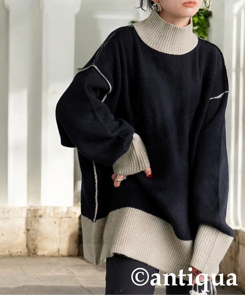 antiqua（アンティカ）の「配色ハイネックニット（ニット/セーター・レディース・グレー/ブラック・ONESIZE）」の3枚目の写真
